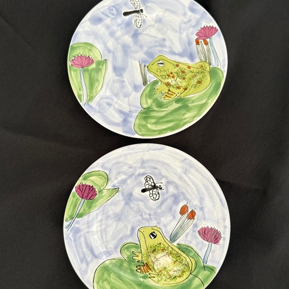 Mesa International 2 Frolicking Frogs 8.75 Desert/Salad Plates Hungary Signed - Picture 1 of 4